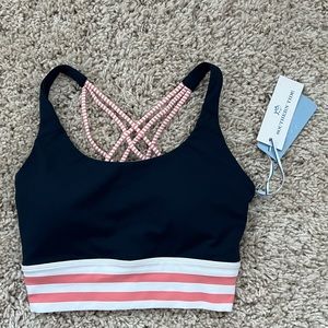 NWT Southern Tide Criss Cross Striped Navy and Pink Sports Bra, Size XS